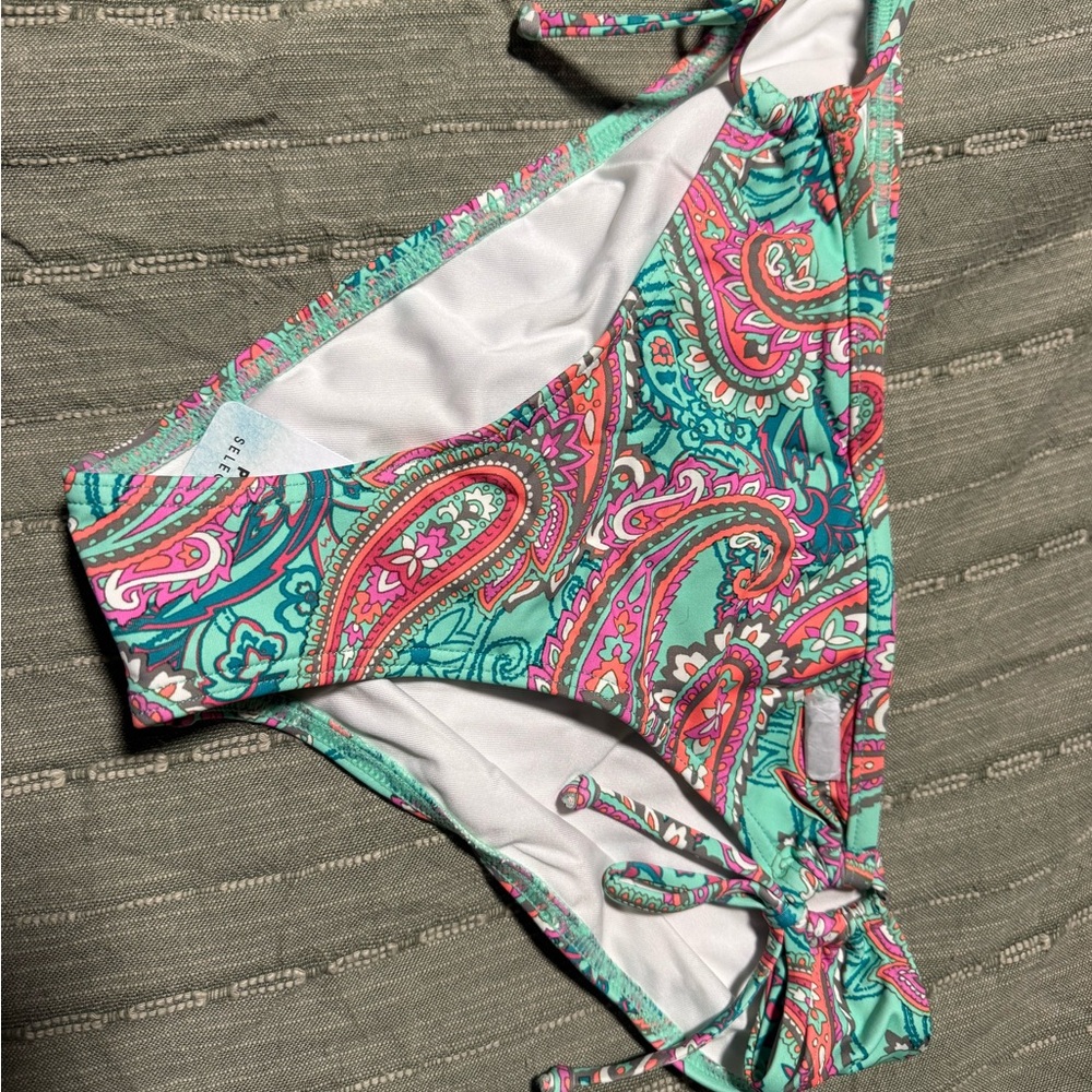 Girls' Paisley Tie-Side Swim Bottoms in Aqua and Pink